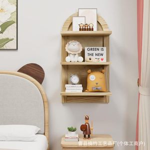 Étagère murale en bois avec dessus arqué pour rangement de salle de bain, 3 niveaux, finition naturelle, type de montage - Product Image 5