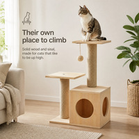 Arbre à chat en bois massif et sisal, 2 niveaux, griffoir, maisonnette pour chat d'intérieur, 68 cm