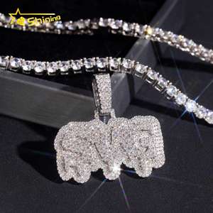 Liontin Moissanite Custom Personal GRA Perak 925 Pria Wanita Bertabur Batu VVS Liontin Nama Huruf Moissanite - Product Image 1