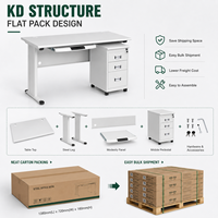 Bureau d'ordinateur en acier à piétement unique, 3 tiroirs, moderne, blanc, en métal, pour usage scolaire et hospitalier, durable, commercial