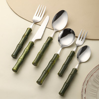 Ensemble de couteau, fourchette et cuillère en acier inoxydable 304, design bambou, finition miroir moderne minimaliste, manche en acrylique, pour repas occidentaux