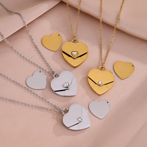 Ciondolo Collana Personalizzabile a <span class=keywords><strong>Cuore</strong></span> Aperto in Acciaio Inossidabile Placcato Oro, Design Vuoto per Incisione Fai-da-te, Gioielli - Product Image 2