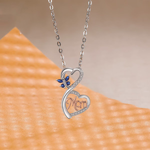 Collier pendentif papillon double cœur - chaîne polyvalente luxe léger, cadeau fête des mères, bijoux femme en gros - Product Image 3