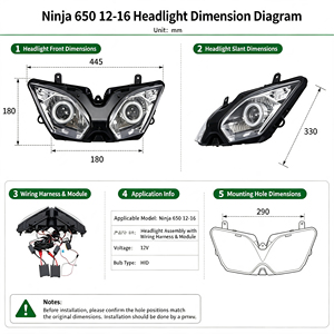 KOLMIO-LAM Faro Delantero para Motocicleta <span class=keywords><strong>Kawasaki</strong></span> <span class=keywords><strong>Ninja</strong></span> <span class=keywords><strong>650</strong></span> <span class=keywords><strong>2012</strong></span>-2016, Ojos de Ángel, Faro HID NINJA650 2013 2014 2015 - Product Image 2