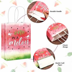 Bolsas de Regalo para Fiestas con Diseño de Sandía en Acuarela, Impresas en Flexografía sobre Papel Kraft Reciclable, Diseño de Una Sandía, para Cumpleaños de Verano - Product Image 3