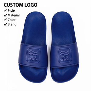 <strong>Navy</strong> 3D Embossed Logo Custom Color Wide Band Open Toe Textured Insole Pool Shower Hotel Resort Casual Unisex Men's <strong>Slides</strong> - Product Image 1