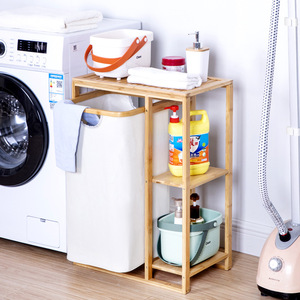 Estante multifuncional de bambú para almacenamiento de ropa con cesta para baño y área de lavadora - Product Image 1