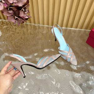 Light Blue and Black Cross Strap Slingback <b>Pointed</b> <b>Toe</b> <b>Flat</b> Sandals - Product Image 4