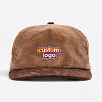 Topi Snapback Corduroy Custom Dua Warna Blok Warna Tanpa Struktur Pinggiran Datar Bordir Logo 3D Topi Baseball Vintage Cord