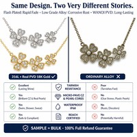 Collier élégant en or 18 carats pour femme, motif fleurs et trèfle à quatre feuilles, résistant à l'eau et inaltérable, prêt à être expédié en gros pour filles