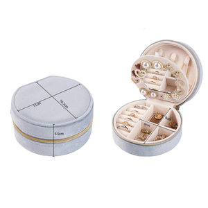 Wholesale Custom Travel Pink Jewellery Storage Case Logo Small Green Portable <strong>Round</strong> Velvet <strong>Jewelry</strong> <strong>Box</strong> With Mirror - Product Image 6