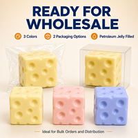 Jouet anti-stress souple en forme de cube de fromage de 6 cm, 3 couleurs, sac OPP, boîte en PVC, vente en gros