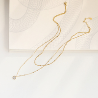 Pendentif circulaire en pierre naturelle, coquille blanche, chaîne à collier géométrique, 2 couches, couleur or 18K, résistant à l'eau