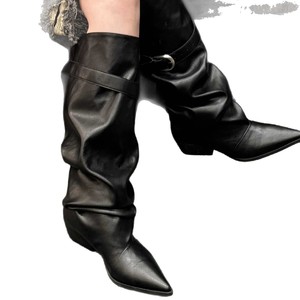 Botas de Ante Sintético por Encima de la Rodilla con Punta Puntiaguda y Correa con Hebilla, Tendencia de Moda Otoñal, Botas para Mujer - Product Image 5