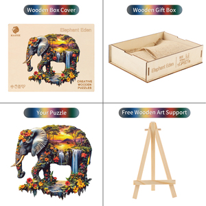 Puzzle en bois éléphant irrégulier unique, 3 tailles S/M/L, pièces en forme d'animaux, jungle cascade, puzzle en bois pour adulte - Product Image 2