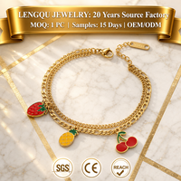 Bracelet double cubain unisexe en acier inoxydable étanche avec breloque fruit émaillée, accessoire de mode pour tenue estivale quotidienne - Vente en gros