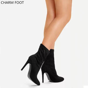 2020 <span class=keywords><strong>bottes</strong></span> à talons aiguilles en daim noir pour femmes de couleur pure - Product Image 4