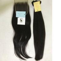 Rambut Virgin Remy Vietnam Terbaru 5*5 HD Lace Closure Bundle Grade 10A Hitam Alami Lurus Panjang 6"-28" Jahitan Mesin Double