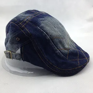 Wholesale Custom Logo Classic Vintage Denim Cotton Adjustable Ivy Cap Beret Hat For Men And Women