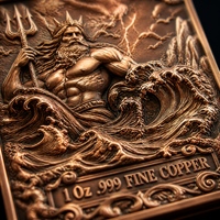 Barre commémorative en cuivre fin .999 de 1 oz, série mythologie grecque, avec relief 3D personnalisé de Poséidon et Méduse, pour collection de luxe