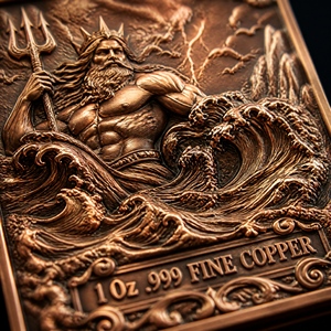 Barre commémorative en cuivre fin .999 de 1 oz, série mythologie grecque, avec relief 3D personnalisé de Poséidon et Méduse, pour collection de luxe - Product Image 4