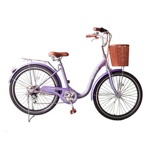 จักรยานผู้หญิง สีม่วง ขนาด 26 นิ้ว 6 สปีด โครงเหล็ก พร้อมตะกร้าหน้า สำหรับสุภาพสตรี - Product Image 1