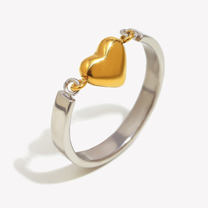 Bague ouverte en forme de cœur en acier inoxydable plaqué or 18 carats, minimaliste, résistante à l'eau et au ternissement, bijoux quotidiens pour femmes - Product Image 2