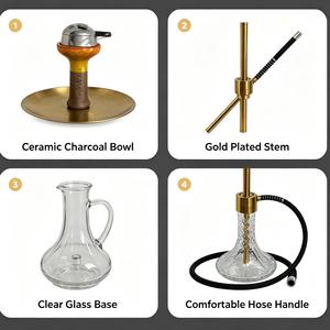 Ensemble Chicha Moderne en Verre avec Tuyau et Bol en Acier Inoxydable et Alliage d'Aluminium, Kit de Fumeur avec Boîte Cadeau pour Bar - Product Image 3