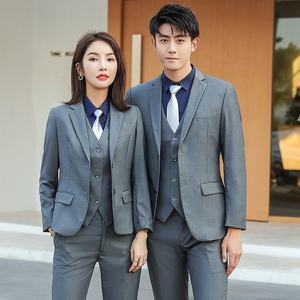 Traje gris profesional para hombres y mujeres Gerente de bienes raíces Consultor de ventas Ropa DE TRABAJO Tallas grandes de un solo pecho para la tienda - Product Image 2