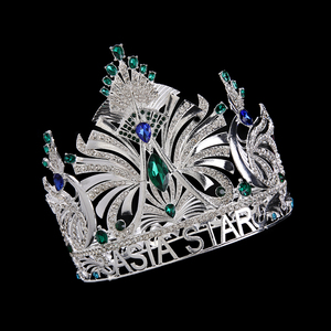 Corona de Cristal de Lujo ASIA STAR, Tiara de Pedrería Plateada, Verde y Azul para Mujer, Boda, Baile de Graduación, Reina - Product Image 3