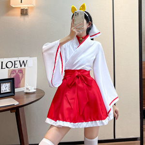 Gonna corta Sexy donna giapponese Anime demone Cosplay <span class=keywords><strong>Kimono</strong></span> vestito <span class=keywords><strong>rosso</strong></span> e bianco vestito - Product Image 5