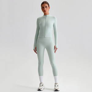 Conjunto de Yoga Casual para Mujer, Chaqueta de Yoga de Manga Larga, Leggings de Cintura Alta con Efecto Levanta Glúteos, Conjunto de 2 Piezas para Gimnasio, Deportes y Fitness - Product Image 3
