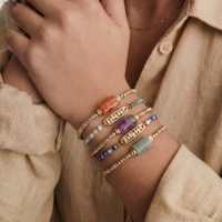 Bracelet perlé multicolore personnalisé EDGE avec breloque barre dorée, réglable, bijoux délicats pour femme
