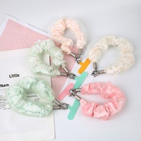 Porte-clés en polyester fait main de style coréen, en maille florale, type scrunchie, avec attache pour cheveux en dentelle pour femme, breloque de sac et cordon de suspension