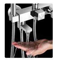 Ensemble de Douche Carré Européen Noir Chromé Mural avec Mitigeur Monocommande pour Salle de Bain