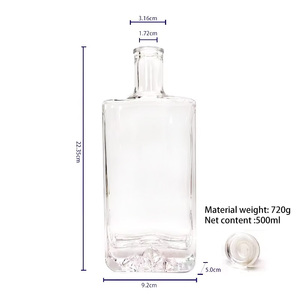 Bouteilles de vin en verre de forme carrée fantaisie de haute qualité, tequila, vodka, <span class=keywords><strong>gin</strong></span>, 500 ml avec bouchon en liège, vente en gros - Product Image 4