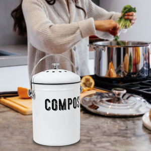 Beyaz renk Dia 18CM 1.3 Gallon mutfak tezgahı kompost <span class=keywords><strong>Bin</strong></span> saplı ve karbon filtre KBR009 - Product Image 6