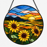 Panneau de fenêtre en verre peint Art Déco motif tournesol, attrape-soleil suspendu fait main 12x12 pouces pour salon, salle à manger, chambre à coucher