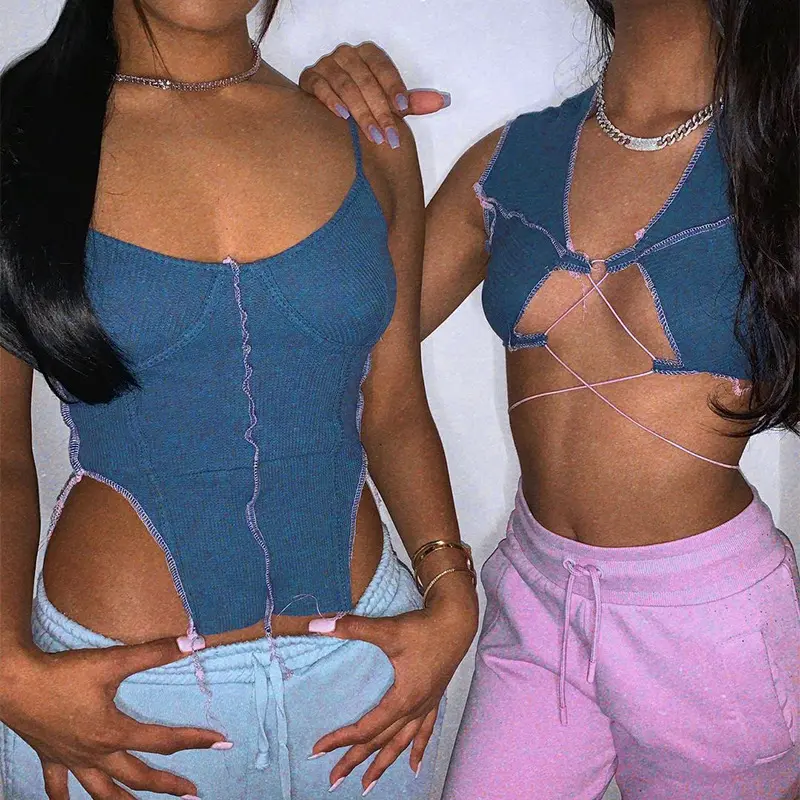 Nueva llegada cadenas cortas chaleco niñas top sexy club de noche de algodón tanque recortada camisetas tops