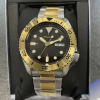 Montre de plongée automatique pour hommes, bracelet en acier bicolore or et argent, cadran noir, lumineux, date de la semaine, montre-bracelet de sport