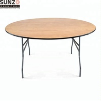 Table de banquet ronde professionnelle en contreplaqué de 72 pouces avec base métallique pliable pour la location d'événements et les entreprises de restauration