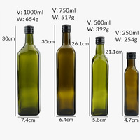 Bouteille en verre pour huile d'olive Marasca carrée, vert antique foncé, 750 ml