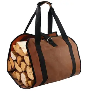 Fireplace Carrier Waxed Firewood Canvas Log Carrier Tote Bag Outdoor Large Wood Carrying Bag with Handles Security Strap