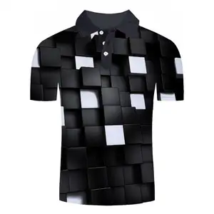 Männer plus größe cube 3D print polo hemd polyester kurzarm 3D druck polo shirts