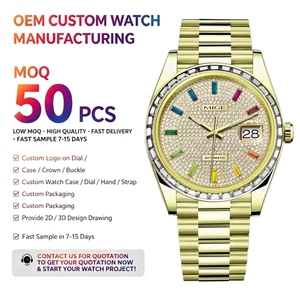 Relojes personalizados OEM ODM con logotipo, bisel y esfera con diamantes, 5ATM, reloj mecánico automático de lujo, acero inoxidable dorado. - Product Image 1