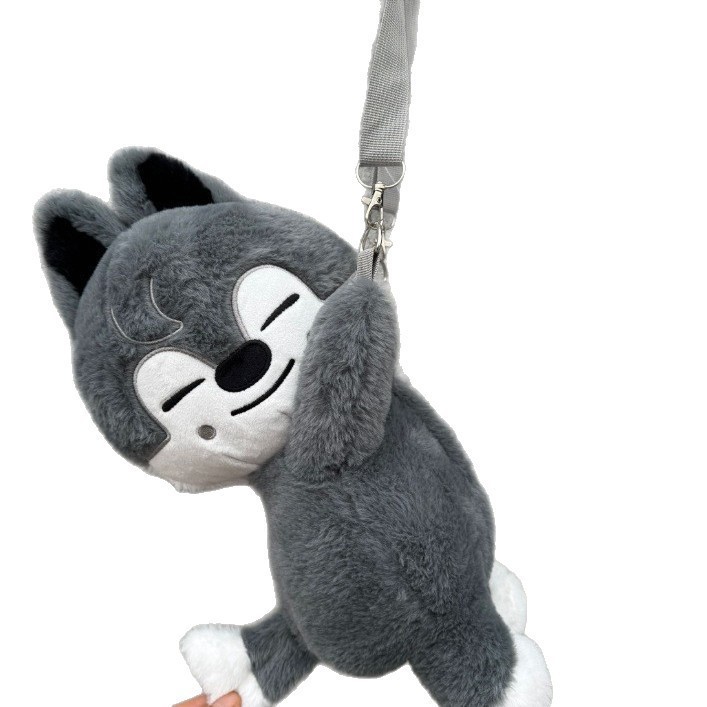 Sac bandoulière en peluche loup gris Sk