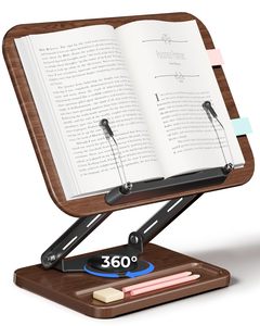 Support de livre pour la lecture, <span class=keywords><strong>porte</strong></span>-livre 360 °   Support de lecture rotatif avec fente pour stylo, pliable, avec pinces élastiques pour pages - Product Image 1