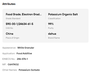 Sorbato de Potasio 99% de Pureza, Conservante de Grado Industrial y Alimentario, Granulado - Product Image 6