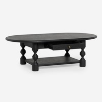 Table basse de salon ovale en bois massif vintage français de grande qualité pour hôtel et villa