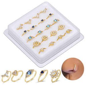 20PCS Mix Style CZ <strong>Nose</strong> Hoop <strong>Ring</strong> for Women <strong>Thin</strong> Plain 10 MM Soft Bendable <strong>Nose</strong> Piercings Hoop Boxed Jewelry 20G - Product Image 1